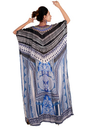 Exclusive Provincial Print Over Maxi long beach wear Silk Kaftan Dress