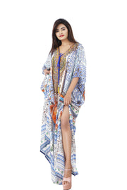Lace up Vintage Style Silk Kaftan designer wear with side cuts at bottom