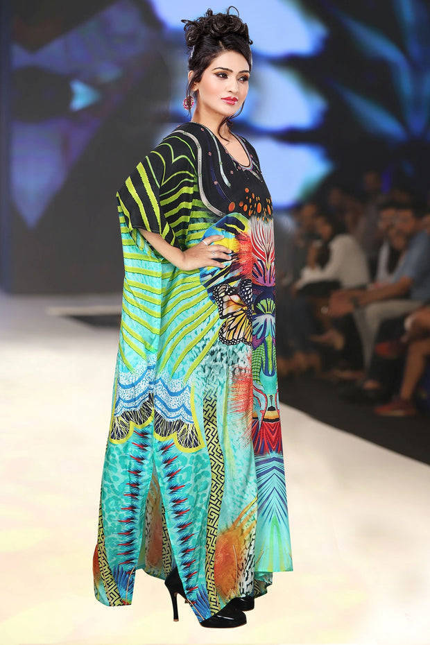 Silk Maxi Dress Kaftan Designer Print kaftan dress beach cover up caftan