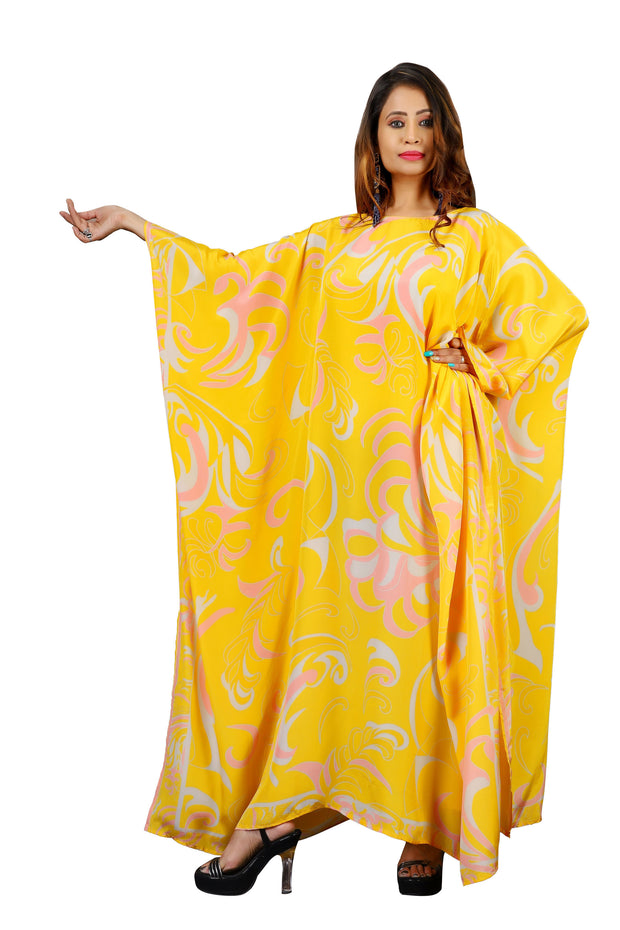 Yellow Long sleeves Luxury Silk Kaftan
