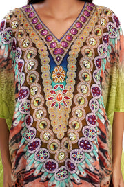 Imaginative Tiger Skin Print with Necklace design embellished Maxi Silk Kaftans