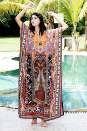 Bohemian Print Long Silk Kaftan Dress with Beautiful Lightweight kaftan