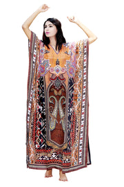 Bohemian Print Long Silk Kaftan Dress with Beautiful Lightweight kaftan