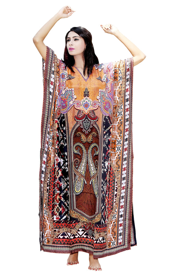 Bohemian Print Long Silk Kaftan Dress with Beautiful Lightweight kaftan