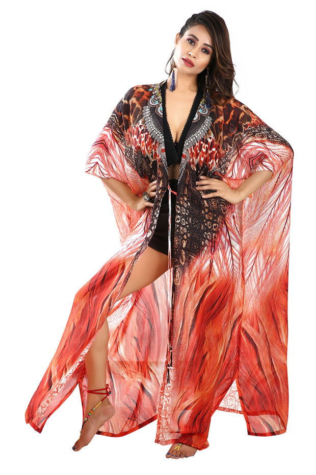 Lace Up Silk Kaftan Kimono Silk Caftan Robe animal Print Caftan kimo