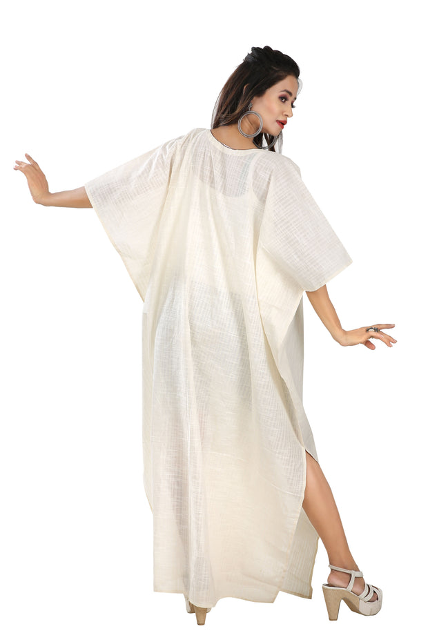 Linen cotton embroidered neckline casual wear Kaftan Dresses