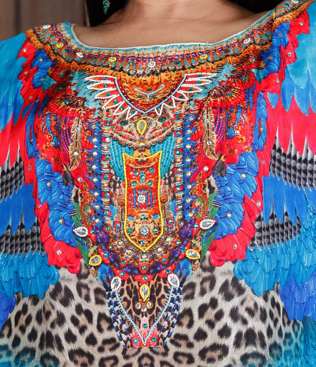 Animal Printed Silk Jewelled kaftans bikini kaftan silk Dress for women