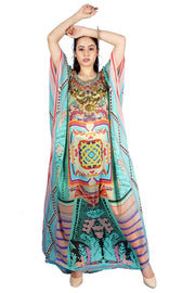 Python Print with basic geometric patterns long Silk Kaftan resort wear