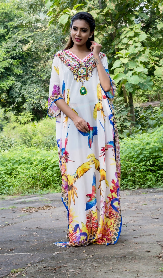 Get along this magnificently festooned Full length Silk Kaftan with Bi ...
