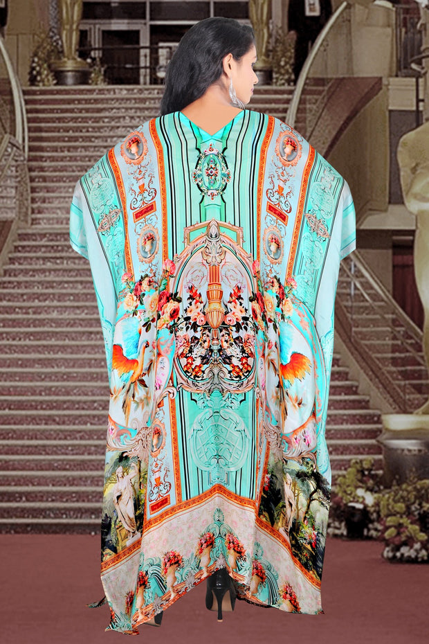 Silk buy beach kaftan V neck Maxi length Printed pastel floral print