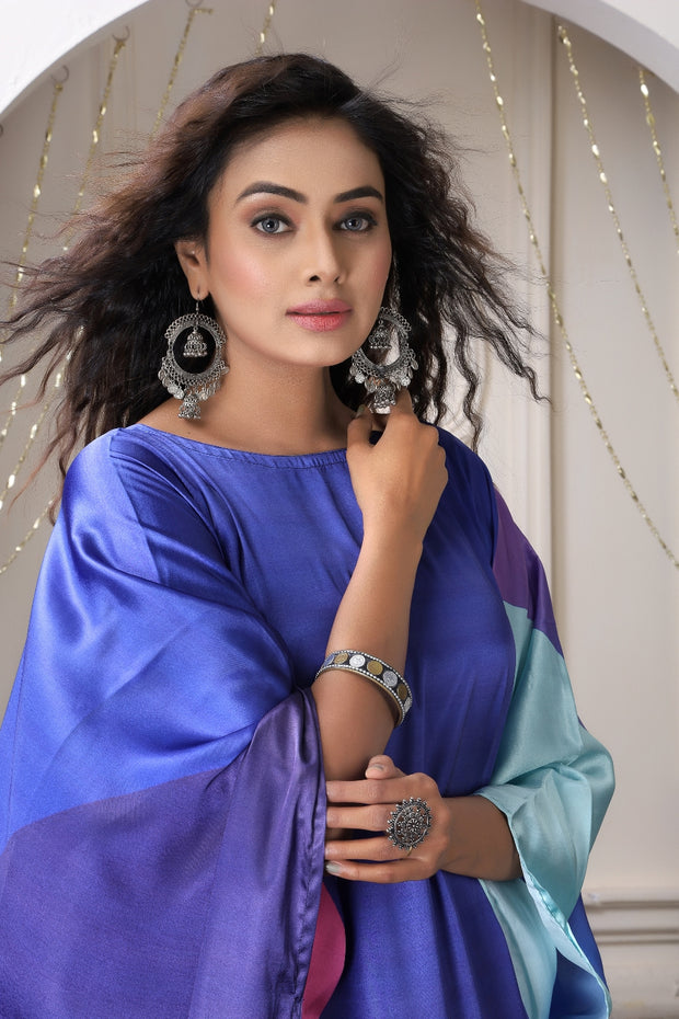 Blue Silk Dress Designer Kaftan Plus Size Vibrant Robe for Resort Wear