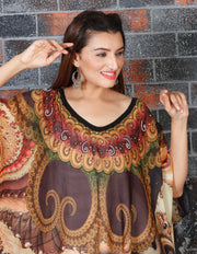 Round necked Short Silk kaftan with elegant print kaftan tunic