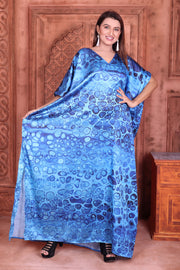 Printed Silk Kaftan blue Maxi Dress Print Kaftan Vacation Caftan