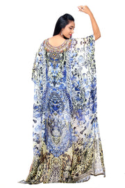 Fusion of Animal and Porcelain print Silk Party Wear Kaftan