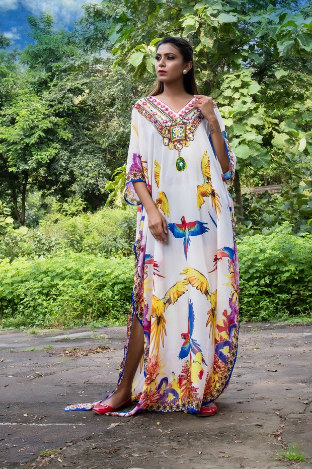 Get along this magnificently festooned Full length Silk Kaftan with Bi ...