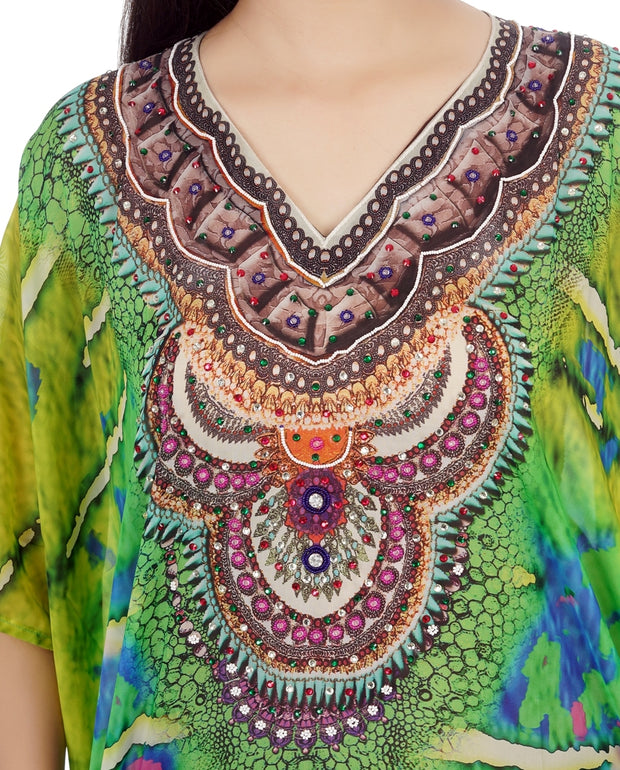 Green Camouflage Print Silk Kaftan For Women Silk Dress kaftan luxury