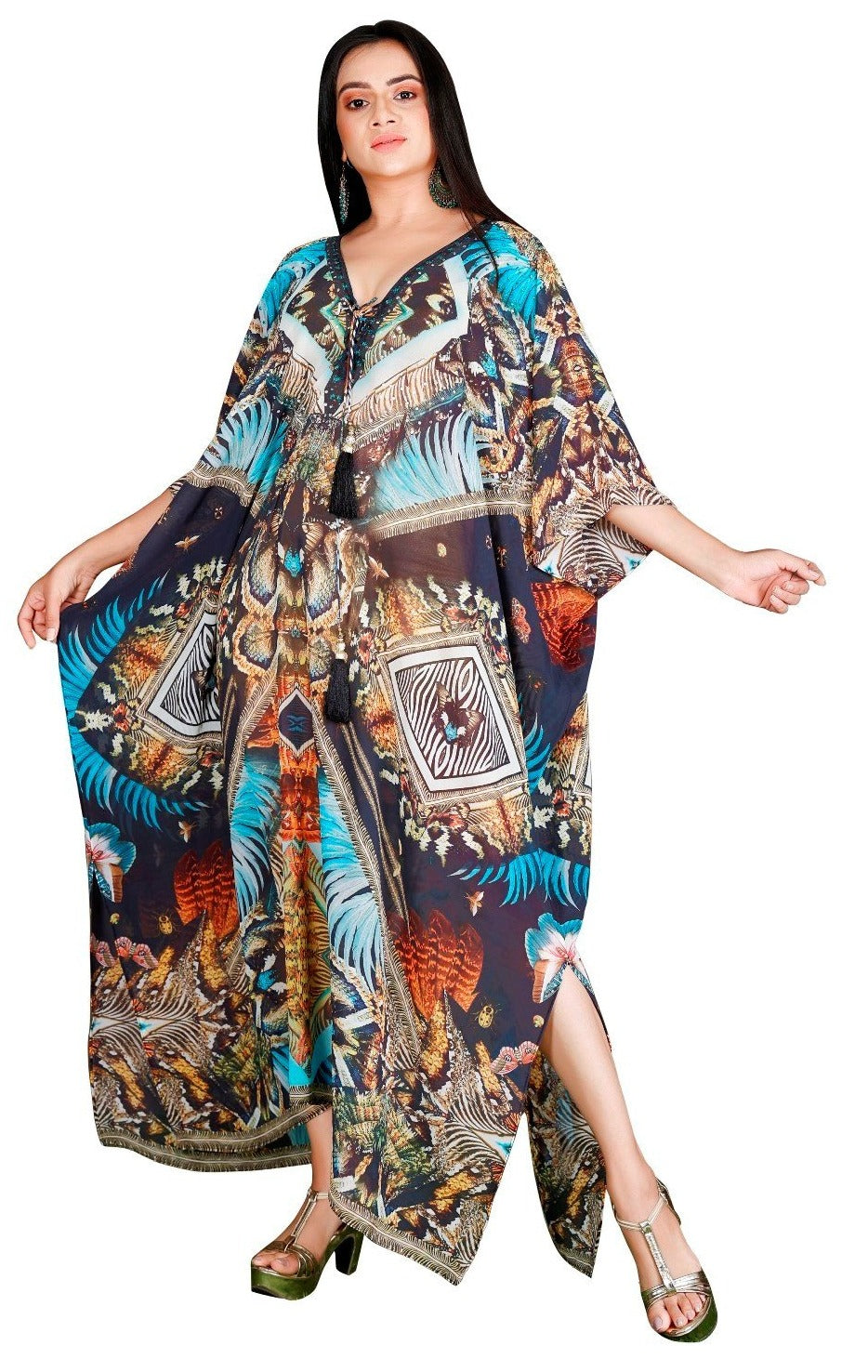embellished long kaftans  Silk kaftan
