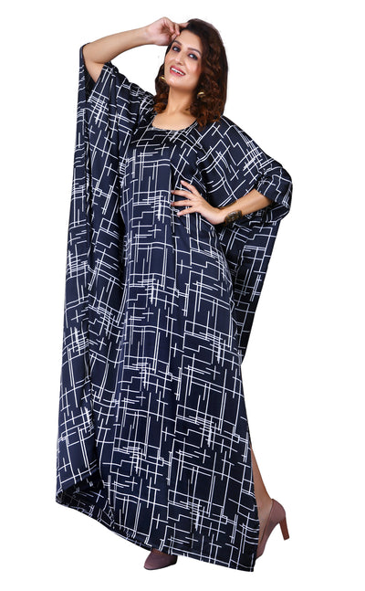 Silk Caftan Plus Size Silk Kaftan Black and White geometric print Silk Kaftan