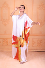 Picasso art Long Silk Black Dress V NeckLine Silk Caftan for Woman Kaftan
