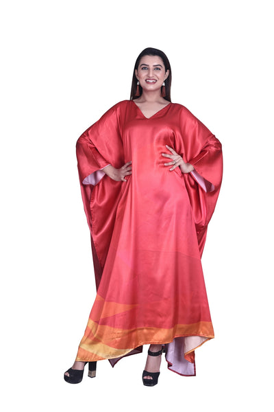 Vibrant Red Color Kaftan Plus Size Silk Kaftan Resort Wear for women
