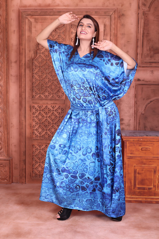 Printed Silk Kaftan blue Maxi Dress Print Kaftan Vacation Caftan
