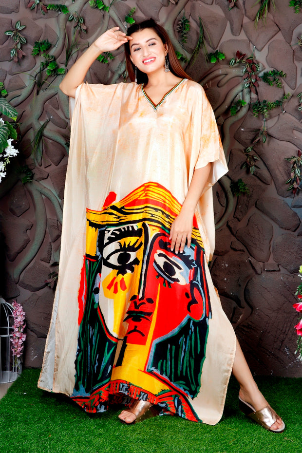 Picasso printed Maxi, Caftan, Long Silk Kaftan for Evening party wear ...