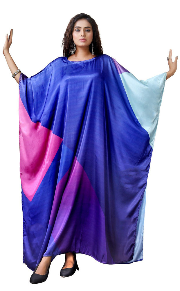 Blue Silk Dress Designer Kaftan Plus Size Vibrant Robe for Resort Wear