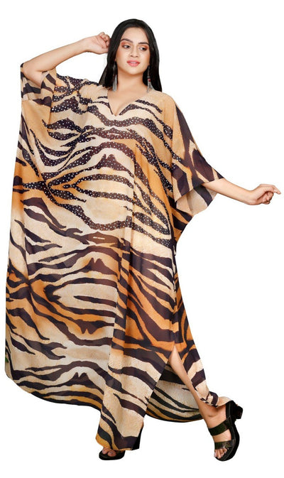 Beautiful Plus Size beaded kaftan Brown animal print caftan