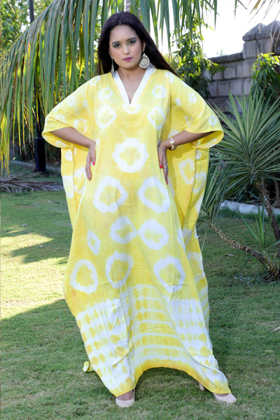 Buy natural turmeric hand dyed kaftan Designer Wear tie dye caftans