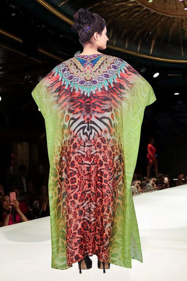 Plus size sequin Designer Resort wear bikini kaftan Animal Print silk kaftan