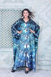 Leafy print silk kaftan resort wear for women full length caftan dress