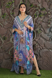 Beautiful Plus Size lace up kaftan blue animal print caftan blue dress