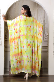 Beach kaftan Yellow Geometric print silk kaftan maxi dress caftan petite