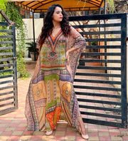 Pure silk kaftans elegant silk dress crystal embellished beach wear caftan