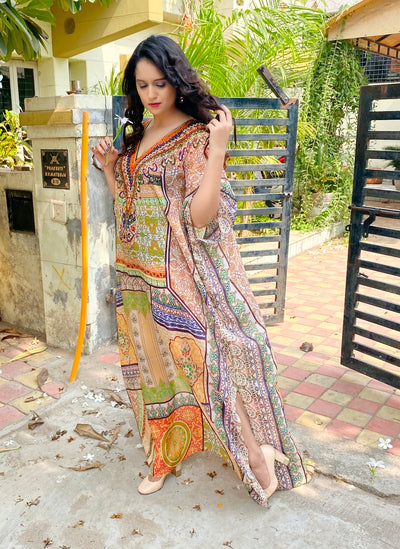 Pure silk kaftans elegant silk dress crystal embellished beach wear caftan
