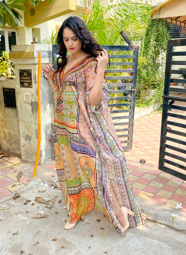 Pure silk kaftans elegant silk dress crystal embellished beach wear caftan