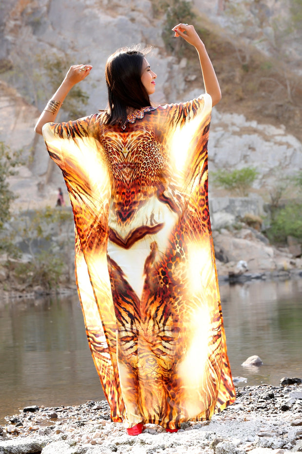Animal Print Long Silk Kaftan Cover-up Dress for All Women Party dress
