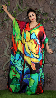 Picasso printed Maxi Long Silk Kaftan Resort Party wear caftan