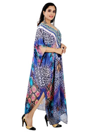 Beautiful Plus Size lace up kaftan blue animal print caftan blue dress