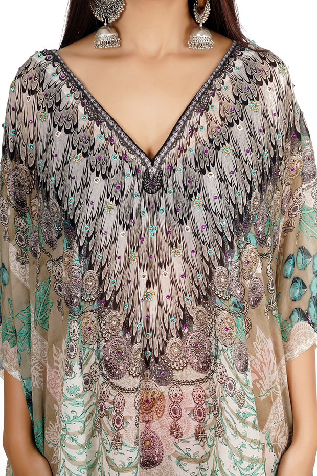 Beach Style Floral Print Splits at the sides to style short kaftan
