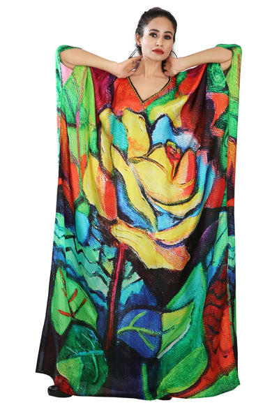 Picasso printed Maxi Long Silk Kaftan Resort Party wear caftan