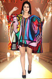 Colorful Picasso art silk kaftan dresses designer print kaftan tunics