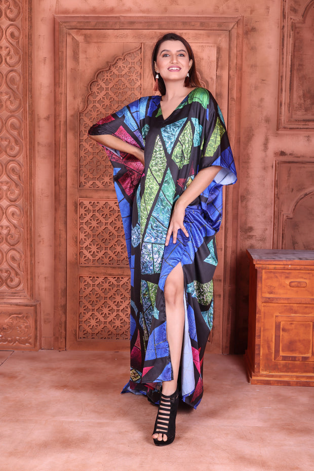 Geometric print silk caftan womens kaftan full length caftan silk dress
