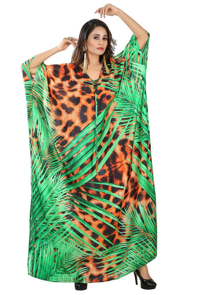 Luxury Lace up Silk kaftan tiger skin Animal print kaftan silk dress