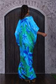 Flowers print Silk maxi long kaftan Designer wear silk caftan dress for women