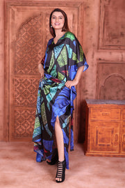 Geometric print silk caftan womens kaftan full length caftan silk dress