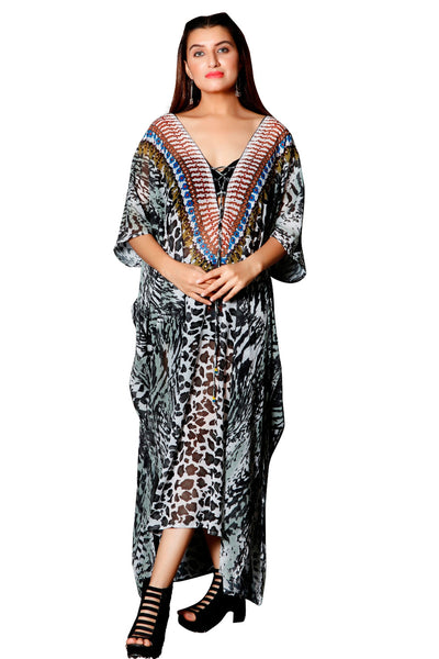 Stunning Animal print caftan dress Light weight caftans holiday kaftan