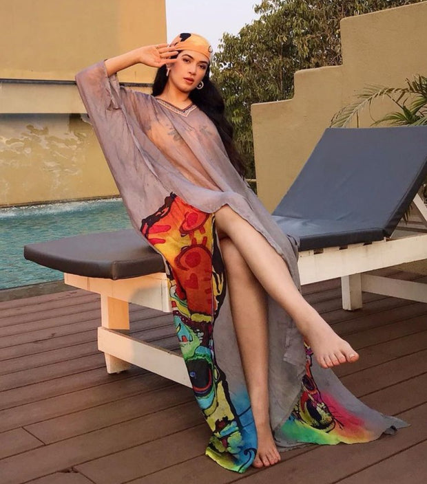 Kangaroo face PICASSO PRINT silk kaftan