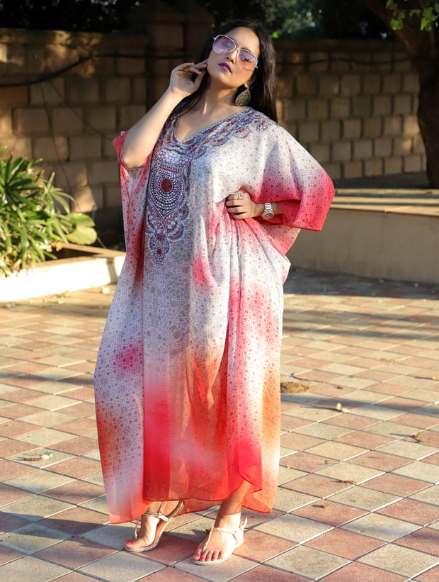 pink Designer inspired kaftan dress embellish plus size kaftan petite