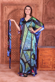 Geometric print silk caftan womens kaftan full length caftan silk dress